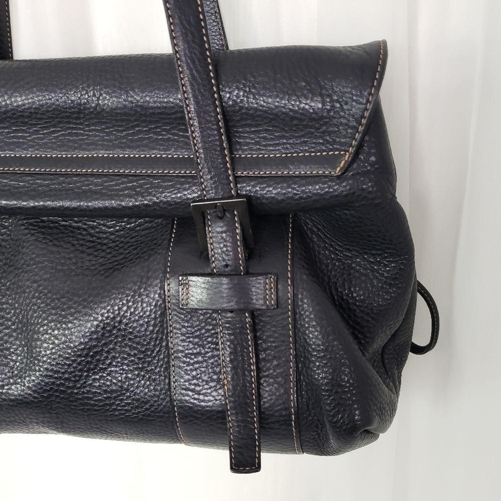 Vintage Siso Select black pebbled leather shoulder bag double strap drawstring - Picture 6 of 12